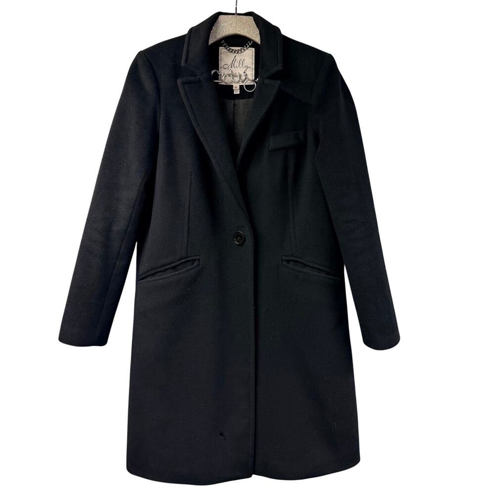 Milly Black Wool Overcoat Trench 6 USA Single Button Classic